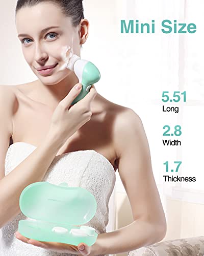 Touchbeauty Portable Facial Brush Set With Case & 3 Spin Brush Heads, 0.055Mm Deep Pores Cleansing Bristle, Soft Silicone Massager Brush Face Exfoliator Brushes, Mini Travel Size Battery Powered #TOP6