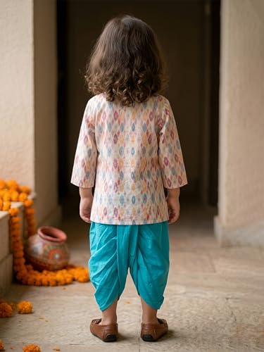 Image of POLKA TOTS Pure Cotton Traditional Dhoti Kurta Set for Baby Boys, Toddlers & Kids | Soft and Breathable Cotton Ethnic Dress for Festivals and Weddings | Traditional Elegant Indian Festive Clothing