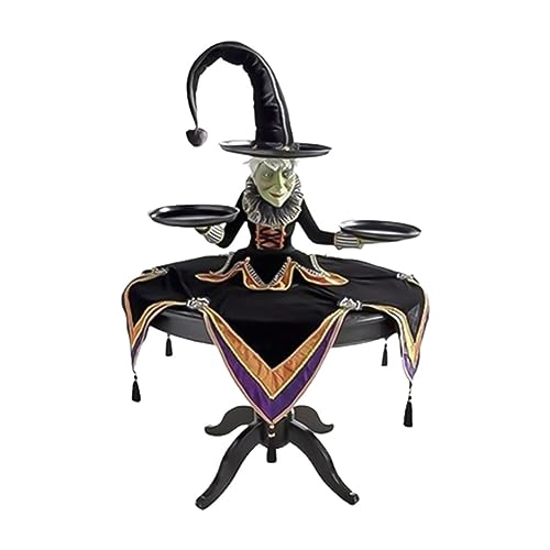 VELOMY Soporte para tazón de aperitivos con sombrero de bruja, bandeja de exhibición de bruja de resina de Halloween, manualidades, decoración de escritorio, adornos de aperitivos, bandeja de estatua