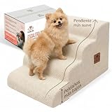 ESPUMA DE ALTA DENSIDAD: Esta escalera para perros de espuma está fabricada con espuma CertiPUR firme y resistente que no se hunde con el tiempo. Mantiene su forma original, aporta estabilidad constante y ofrece un apoyo seguro en cada paso. Funda con tejido OEKO-TEX, libre de sustancias nocivas y apta para pieles sensibles. Buena opción como escalera perros pequeños y senior