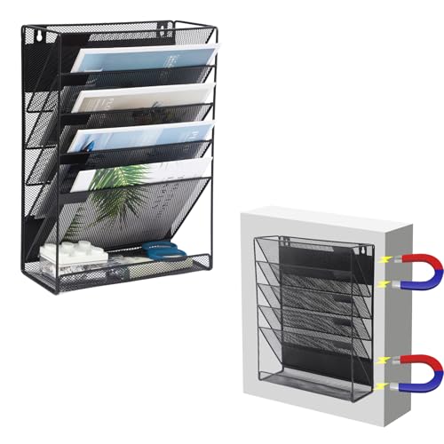 EASEPRES Magnetic File Organizer Mesh 6-Tier, Hanging Wall Mount File