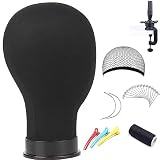Wig Head Canvas Block Head for Wig Making Display Styling Manikin Head with Stand Mannequin Head wit
