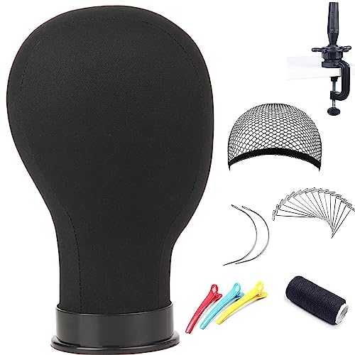 Wig Head Canvas Block Head For Wig Making Display Styling Manikin Head With Stand Mannequin Head With Mount Hole(23Inch Black) #TOP2