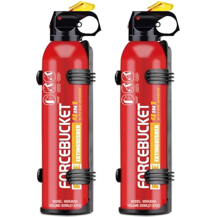 Portable Fire Extinguisher | 4-in-1 Small Fire Extinguisher for Home, Garage, Kitchen, Car | For Electric, Textile and Grease Fires | Non-Toxic, Easy Clean | Wall Mount Incl(2PK)