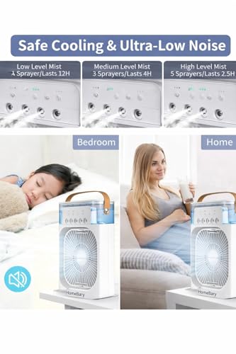 Image of Mini Air Cooler for Room, Portable Personal USB Air Cooler with Water Tank & LED Light, Silent Desk Table Cooler for Bedroom, Office, Study, Travel Cooling Fan