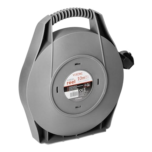 Miratic Trommelverlängerungskabel Trommelverlängerungskabel 10 m 4 französische Steckdosen (Typ E) PVC-Kabel H05VV-F 3x1mm2 IP20