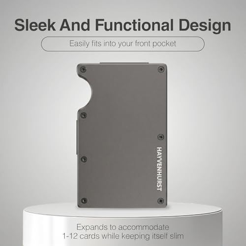 Image of Hayvenhurst Wallet for Men - Slim RFID Blocking Metal Wallet with Money Clip, Minimalist Front Pocket Credit Card Holder, Small Mens Wallet