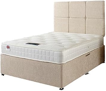 Bed Centre Divan Bed with Spring Mattress 4 Drawers and Headboard in King Size 200x57x150, Cream
