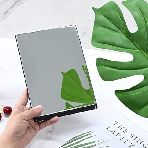 Image of Folding Portable Makeup Mirror with Adjustable Stand | HD Frameless Beveled Design | Travel-Friendly PU Leather Vanity Mirror for Desk, Dresser & Bathroom,Rectangular (Black Square Edge Mirror)