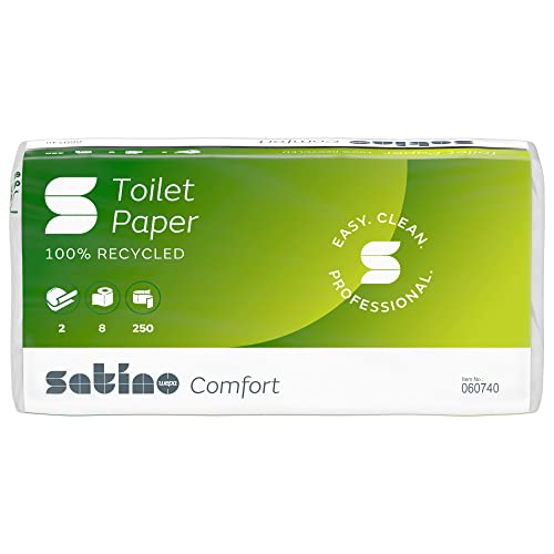 Satino by WEPA Comfort Toilettenpapier 2lagig - Packung mit 8 Rollen aus 100% Recyclingpapier - weißes Klopapier mit je 250 Blatt je Rolle - umweltfreundlich, günstig, recycled aus Altpapier…