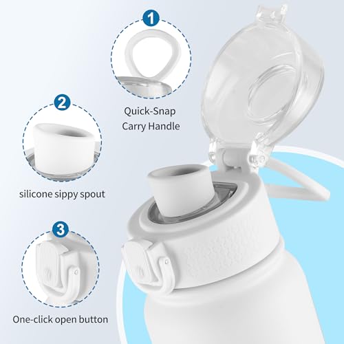Image of GOPPUS Insulated Water Bottle 20oz Stainless Steel BPA-Free Sports Bottle Ideal for School and Travel Silicone Spout Lid Prevents Leaks, Sweat, and Dust (White)