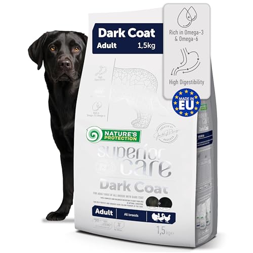 Nature's Protection Superior Care Grain-Free Dry Dog Food – Hypoallergenic Dog Food with Poultry for Adult Dark-coated Dogs - Omega 3 & 6 - Healthy Skin, Vibrant Coat - All Breeds (1.5kg)
