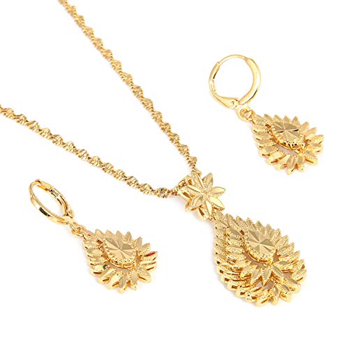 Huangshanshan Ethiopian African Wedding Party Jewelry Set Pendant Necklace Earrings Eritrea Habesha Women Jewelry