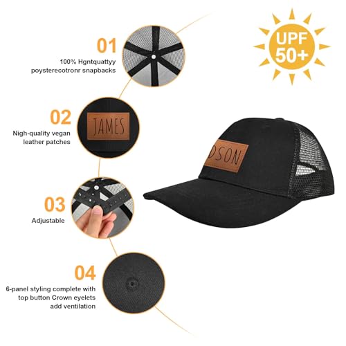 Personalized Infant Baseball Hat Cap: Custom Name Leather Patch Sun Hats - Adjustable Snapback Caps for Toddler Boys Girls3
