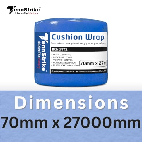 Image of 27 Metre x 70 mm Cushion Wrap for Badminton, Tennis & Pickleball Rackets | Shock & Vibration Control | Moisture Absorbing Cushion | Pro Player Use | Yellow Color (Dark Blue)
