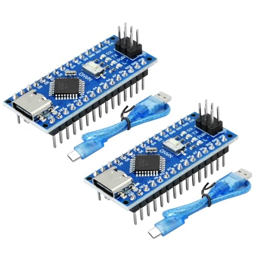 Nano Board per Arduino Nano RUIZHI Nano-V3 5V 16MHz Scheda di Sviluppo con 328P Chip Scheda Madre Type-C Interfaccia e USB Cavo Saldata Compatibilità con Arduino Nano(2 Pezzi)