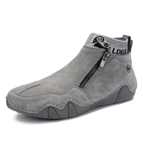 Men's Handmade Suede Ankle Chukka Waterproof Outdoor Hiking High Boots All-Terrain Adventure Boots Zipper Non-Slip Fashionable Men's Boots