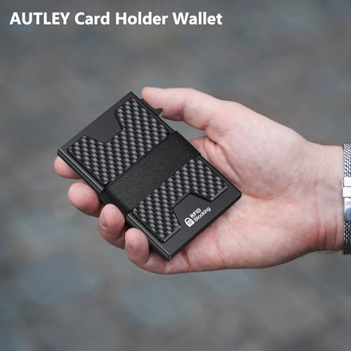 Image of AUTLEY Slim Wallet For Men, Minimalist Mens Wallet, Rfid Blocking Wallet, Pop Up Credit Card Holder with Cash Band (Carbon Fiber+Black)