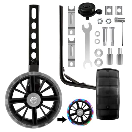 CycForge Ruedas de entrenamiento con ruedas silenciosas intermitentes para bicicletas infantiles, se adapta a bicicletas de velocidad variable y única de 12, 14, 16, 18 y 20 pulgadas, color negro