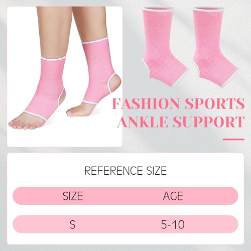 Image of Haysandy 4 Pieces / 2 Pair Kids Ankle Support Brace Elastic Kids Compression Socks Knitted Ankle Sleeve for Jogging Running Fitness (Pink,5-10 Years)