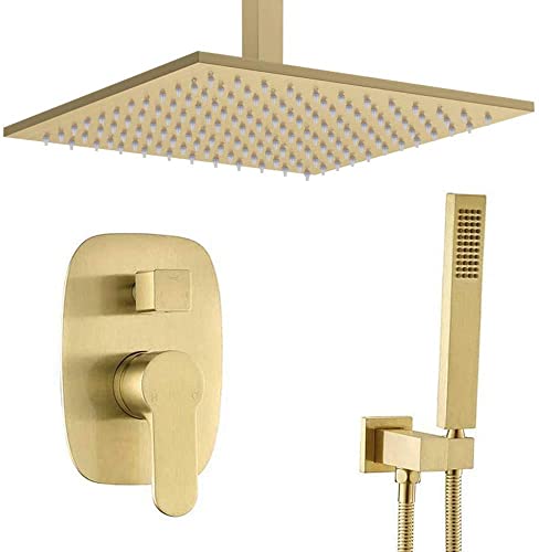 Pommeau de douche effet pluie 30cm avec mitigeur en laiton et montage plafond