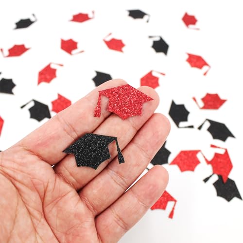 Image of 200PC Black Red Grad Cap Graduation Confetti for Table Glitter Graduation Hat Table Scatter for Class of 2026 Grad Party Decorations