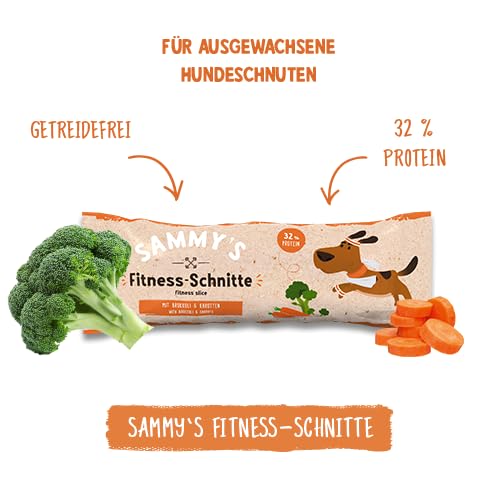 Sammy´s Fitness Schnitte mit Brokkoli und Karotten| Single Animal Protein| Proteinreich| Schonend hergestellt & luftgetrocknet| Frisch Fleisch| 20 x 25 g
