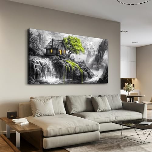 ERQINHUA Large Canvas Wall Art For Living Room Large Wall Decor For Bedroom Office Black And White Wall Painting Decor Green Tree Landscape Picture Artwork Modern Home Decor Ready To Hang 30"X60"