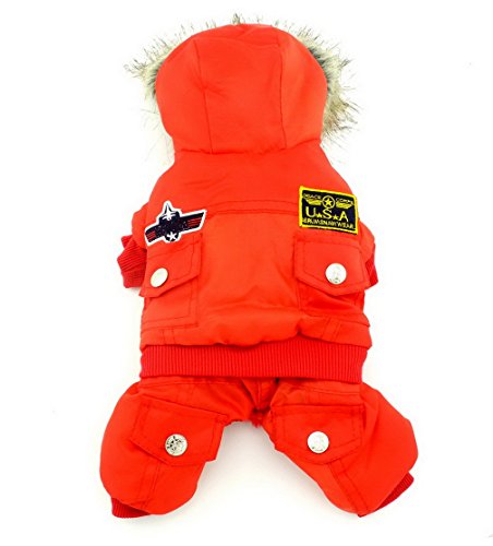 Ranphy Waterproof Dog Snowsuit Jumpsuit Hoodie Winter Coat Pet Fleece Lined Clothes Puppy Cotton Padded Outfit Cold Weather Hooded Airman Jacket Warm Cat Clothes Chihuahua Parka Girls Boys Red S