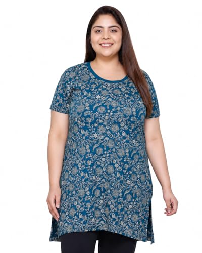 Image of In Love Women's All-Over Printed Cotton Plus Size Longline T-Shirt with Pockets