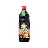 Salsa de soja Tamari Uso exclusivo de soja de cultivo biológico. Ideal para cocinar verduras, proteínas vegetales, sopas y guisos, para hacer salsas y aderezar ensaladas, algas,verduras fritas, arroz, empanados, carnes y pescados. Ayuda a potenciar los sabores. Alternativa a la sal. Puede contener trazas de gluten. Se encuentra pasteurizado. Ingredientes: Agua, soja*,sal marina, aspergillus oryzae