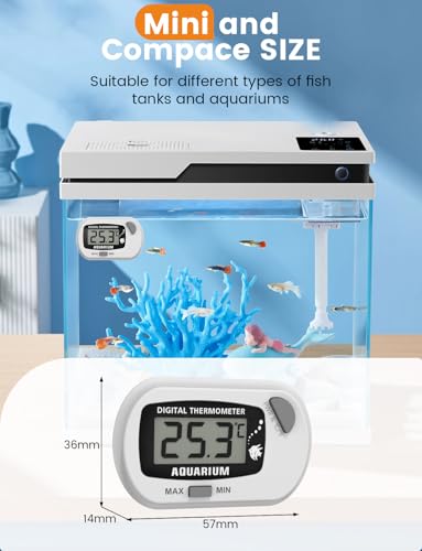 Aquarium Thermometer Kabellos, Mini Wasserthermometer Digital, digitales LCD-Wassertemperatur-Thermometer für Aquarium, Aquarium, Meeresreptilien, Terrarium (weiß)