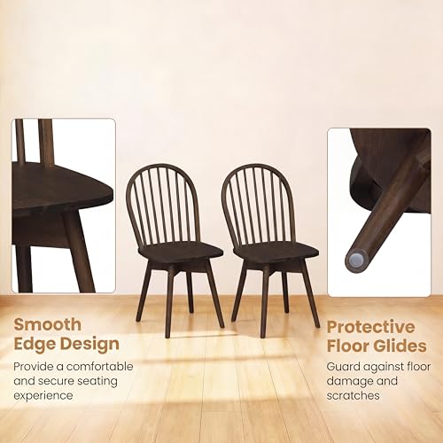 Image of COSTWAY Swivel Windsor Dining Chairs Set of 4, Solid Rubber Wood Armless Kitchen Chair with Tilt Back, Mid-Century Modern Side Chairs for Dining Room, Kitchen, Restaurant (Walnut)