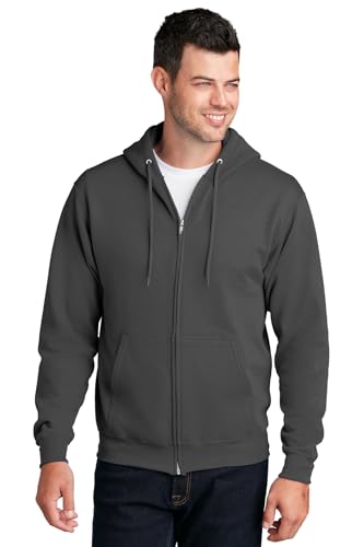 Port & Co Classic Fleece Full-Zip Hooded Sweatshirt-PC78ZH-S-Charcoal