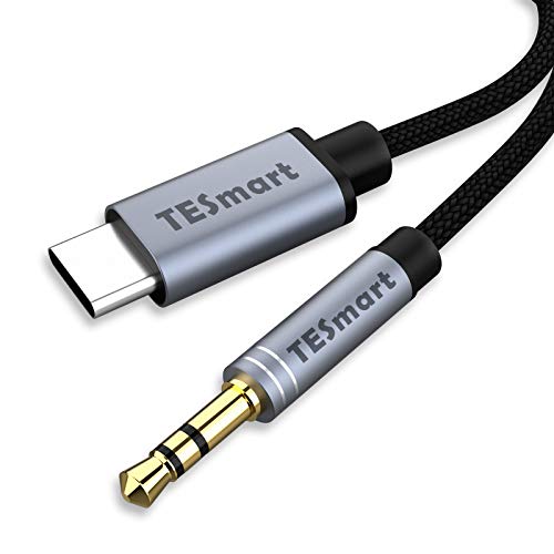 TESmart Adaptateur de type C vers prise jack 3,5 mm, 1 m USB-C vers 3,5 mm audio auxiliaire avec puce DAC pour smartphones, casques, lecteurs multimédias, etc. (noir) Cover