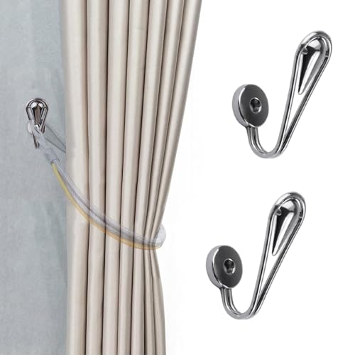 INCREWAY Lot de 2 crochets de rideaux en forme de goutte d'eau, supports muraux auto-adhésifs pour embrasses de draperie, poignées en métal anti-trace pour décoration d'intérieur (noir)