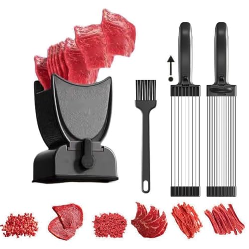 HLGKBY Meat Slicer Machine for Home, Stainless Steel Meat Cleaver Food Slicer, Kitchen Meat Slicer Cutter Set, 2-4 mm Thickness Adjustable Fresh Meat Cutter with Sharpener for Beef Pork Mutton