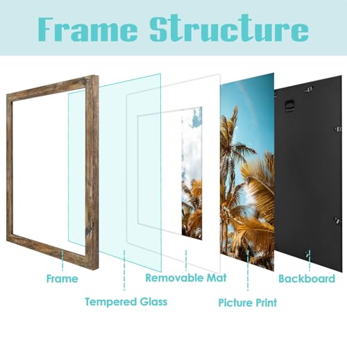 Image of Frametory, 11x14 Picture Frame With Mat for 8x10 Picture - High Definition Glass Wide Molding - Preinstalled Wall Mounting Hardware (Rustic Brown, 1 Pack)