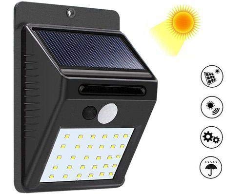 Luminária Parede Solar 20 Leds Sensor Movimento recarregavel resistente a agua