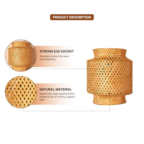 Image of Habere India-All the Cultures Fabricating India Bamboo Wall Lamps | Cane and Rattan for Living Rooms | Cafe Lights | Raffia Wall Lamp | Lamps for Bedroom (Medium: L23 x W29 x H17 cm)