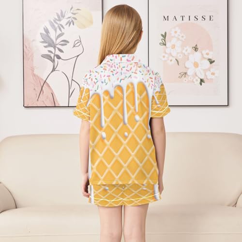 ALAZA Ice Cream Hipster Stylish Satin Pajamas Set Short Sleeve Button Down Sleepwear Summer Pjs 2 Piece4
