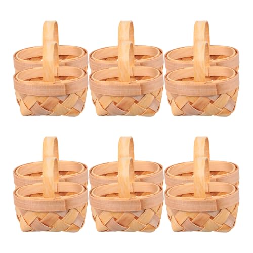 NUOBESTY Lot de 12 Paniers Présent Vide à Garnir en Bois Tressé la Main avec Poignées, Mini Panier Décoratif Compact et Résistant pour Bureau et Placards