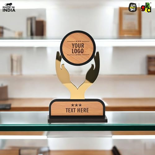 Image of GKD Custom Wooden Trophy with Golden Acrylic | Personalized Award for Appreciation, Thank You & Recognition Ceremonies (Golden Gratitude)