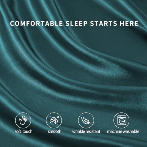 Image of Cloth Fusion Flat Satin Bedsheet Double Size 90x100 inch | Peacock Green, 2 Pillow Covers, 300 TC, Glossy Finish, Smooth on Hair and Skin, Gift for Couples, Wedding & Anniversary