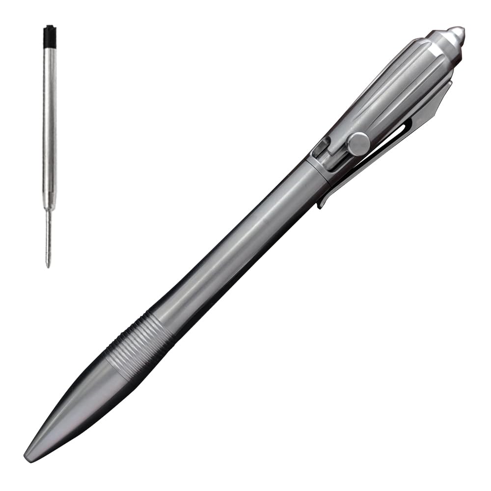 Cool Hand 5.91'' Titanium Alloy Bolt Action Pens, Ballpoint Ink Refillable, Office Business Writing Pens, Deep Pocket Clip,with a Refill, Silver