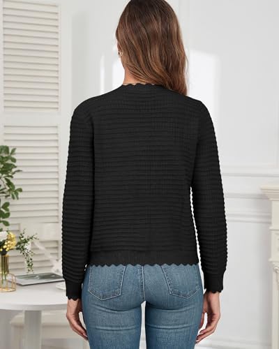 Image of ZAFUL Women's Cardigan Sweaters 2024 Casual Long Sleeve Open Front Button Down Tweed Knit Cardigans Fall Jackets Outerwear
