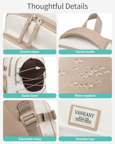 Image of Teen Backpack for Girls, Women Bookbag for College Students Middle High School, Aesthetic Schoolbag Back Pack, White Khaki