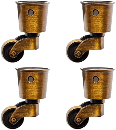 Waziaqoc 4pcs Antique Brass Zinc Alloy Furniture Caster Wheels, Vintage Swivel Round Caster Cups, 65.5mm/2.58inch