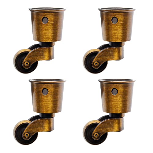 Waziaqoc 4pcs Antique Brass Zinc Alloy Furniture Caster Wheels, Vintage Swivel Round Caster Cups, 65.5mm/2.58inch