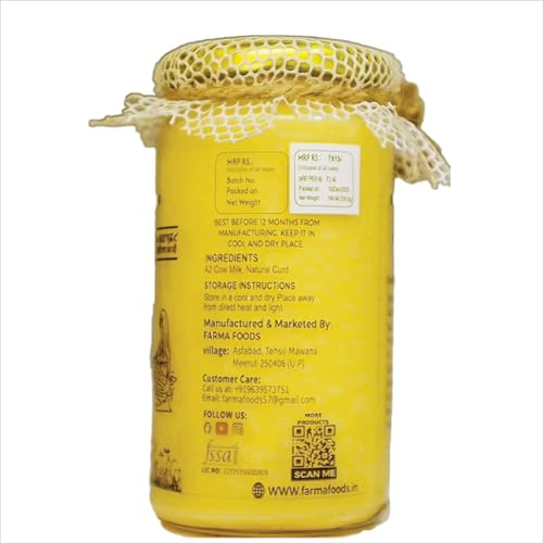 Image of FARMA FOODS A2 Desi Cow Ghee 250 ml | Bilona Method Hand Churned | Traditional Pure Natural Ghee | No Preservatives | Farm Fresh Taste | Everyday Cooking Nutrition